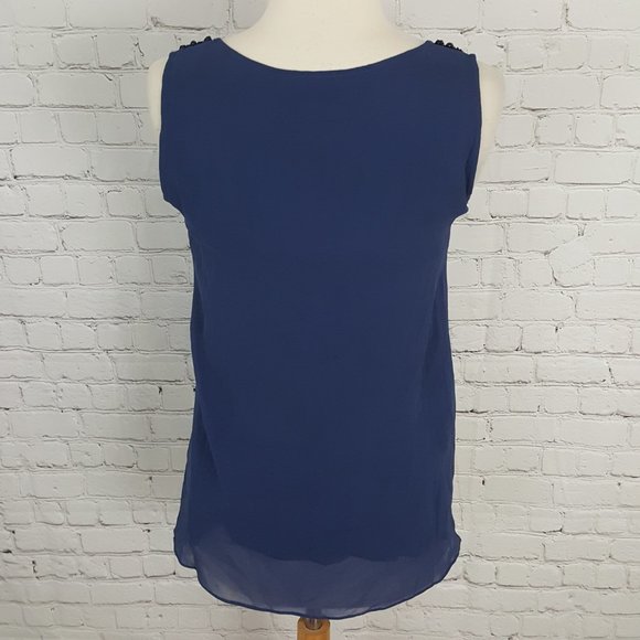 Embellished Blue Sleeveless Blouse - Picture 4 of 5